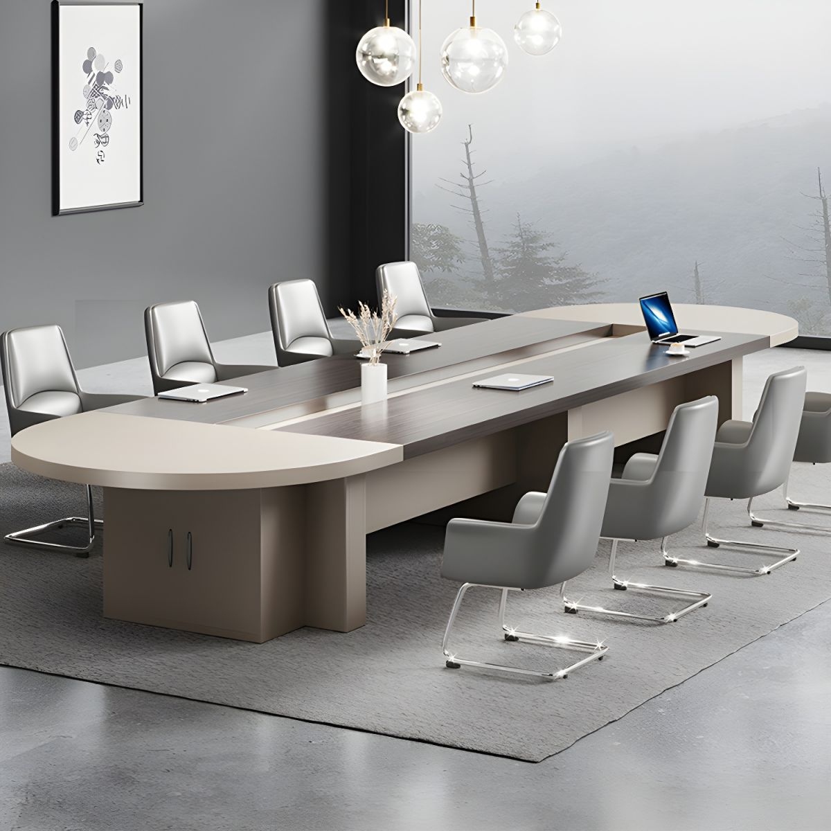 1200x1200 (1) Bureau de direction contemporain ovale avec bahut - 367 cm (L) x 150 cm (l) x 75 cm (H) Table seule – Bild 1