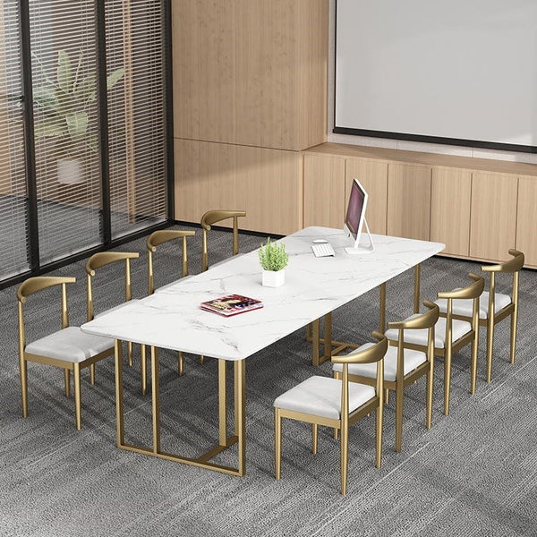 3845a7ab-be59-4cc9-a11d-719f4d609364 Table de réunion rectangulaire en pierre frittée Bureau à domicile Bureau d'écriture de luxe – Bild 1