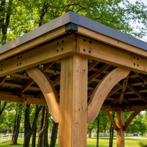 Gazebo en bois Backyard Discovery Barrington de 4,3 x 3,7 m (14 pi x 12 pi) avec toit pointu en acier galvanisé – Bild 4