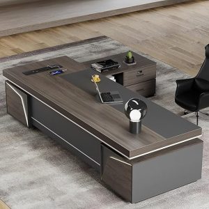 Bureau de direction moderne en forme de L avec rangement et armoire