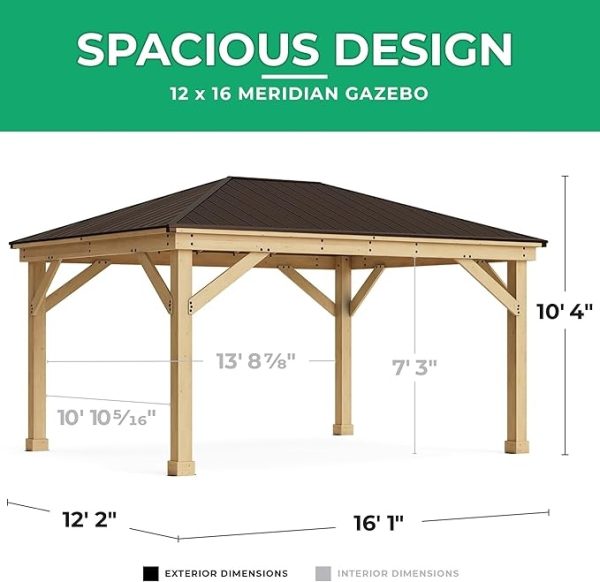 Gazebo Yardistry Meridian 12 pi x 16 pi (3,66 m x 4,88 m) avec kit de maille – Bild 3