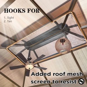 Gazebo extérieur à toit rigide en polycarbonate de 10 x 13 pi, gazebo extérieur robuste à double toit avec filet et rideaux pare-soleil, gazebo à cadre en aluminium pour - Imagen 5