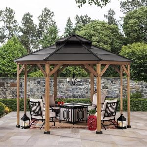 Sunjoy Nebraska Collection 13 Ft. x 13 Ft. Gazebo octogonal encadré de Cèdre avec toit rigide en acier à 2 niveaux Sunjoy Brown Other – Bild 4