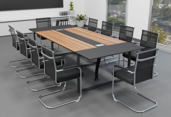 Ensemble table de réunion ANJA280 en gris-noisette + 10 chaises MARINA
