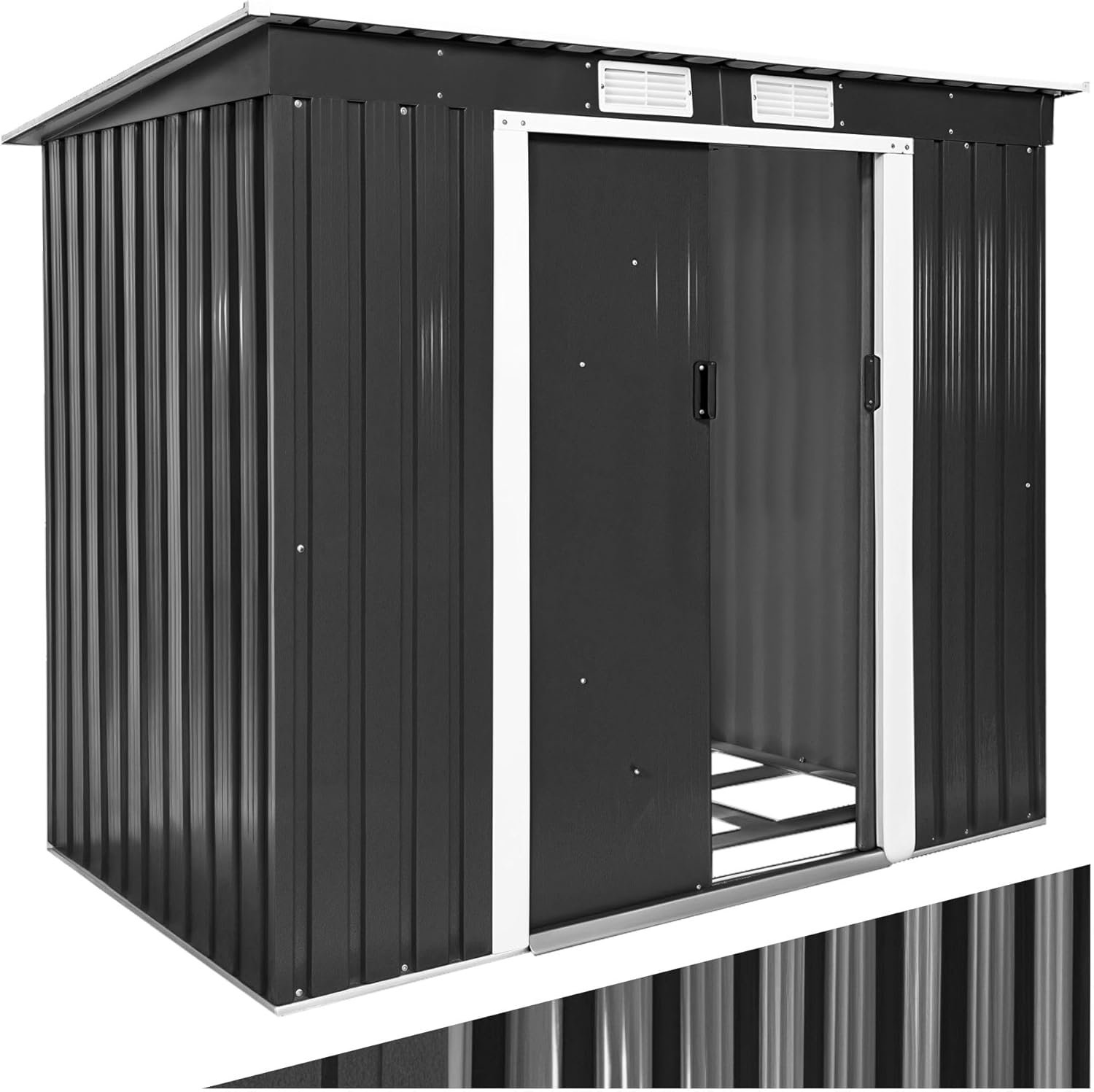 1d0e3ab5-3aad-47b4-9dd2-dd4fd8b2f57d Tectake® Cobertizo Jardín Metálico, Caseta Jardin Exterior, Almacenaje Herramientas Jardín, Bicicletas, Armario Jardin Exterior Metálico, Puerta Corredera, Seguridad Candado - Gris/Blanco – Image 1