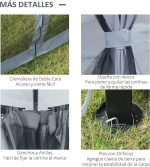 Outsunny Cenador de Jardín 3x3 m con Marco de Aluminio Pabellón de Exterior con Techo de Policarbonato 4 Cortinas Laterales y 4 Mosquiteras con Cremalleras Gazebo para Fiestas Eventos Multicolor - Image 2