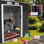 Tectake® Cobertizo Jardín Metálico, Caseta Jardin Exterior, Almacenaje Herramientas Jardín, Bicicletas, Armario Jardin Exterior Metálico, Puerta Corredera, Seguridad Candado - Gris/Blanco – Image 2