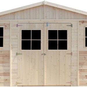 Caseta de jardín de madera - 246 x 418 x 220 cm/8 m² - Caseta de madera natural - Taller de jardín - Guardabicicletas y herramientas TIMBELA M332