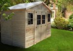 Caseta de jardín de madera - 246 x 418 x 220 cm/8 m² - Caseta de madera natural - Taller de jardín - Guardabicicletas y herramientas TIMBELA M332 - Image 2