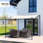Outsunny Cenador de Jardín 3x3 m Pérgola con Toldo y 16 Orificios de Drenaje para Patio Terraza Metal y Poliéster 180 g/m² Resistente Crema - Image 8