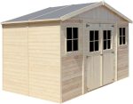 Caseta de jardín de madera - 246 x 418 x 220 cm/8 m² - Caseta de madera natural - Taller de jardín - Guardabicicletas y herramientas TIMBELA M332 - Image 5