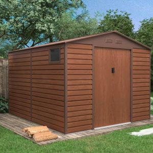 Cobertizo de jardín de acero galvanizado con efecto madera - 8,94 m² - ADELMO