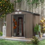 Outsunny Cobertizo de Jardín 2,5m² con Base de Refuerzo Sin Suelo 213x130x185 cm Caseta de Jardín Exterior con 2 Puertas Correderas y 4 Ventanas para Almacenamiento de Herramientas Marrón – Bild 3
